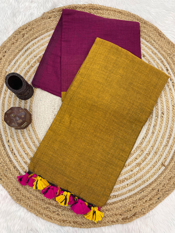 Magenta & Mustard Handloom Cotton Saree