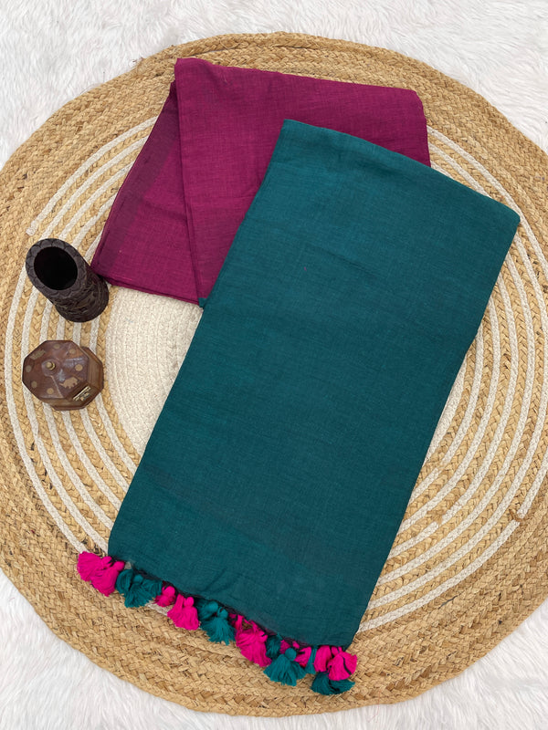 Magenta & Rama Handloom Cotton Saree