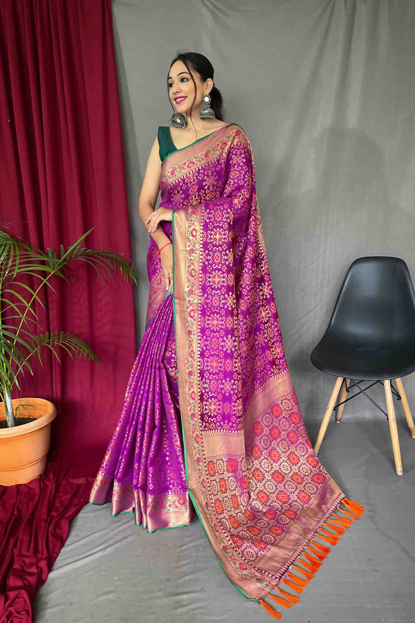 Violet Purple Patola Silk Zari Weaving Saree