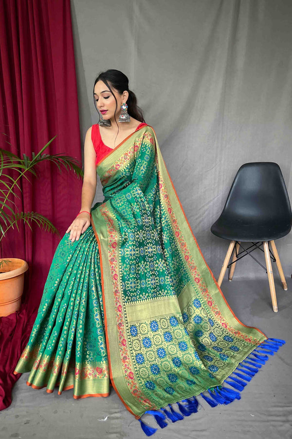 Forest Green Patola Silk Zari Weaving Saree