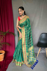 Forest Green Patola Silk Zari Weaving Saree
