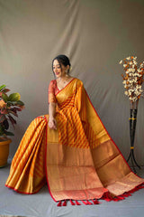 Fire Yellow Zari Woven Kanjivaram Silk Saree
