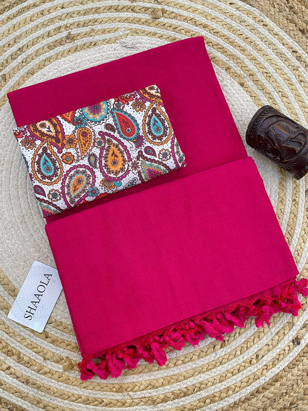 Pink Handloom Cotton Saree With Designer Blouse