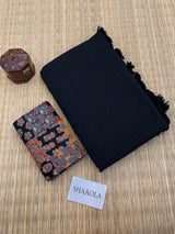 Black Handloom Cotton Saree with Ajrakh Blouse