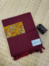 Maroon Handloom Cotton Saree With Designer Blouse