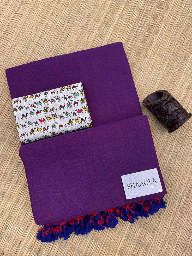 Dual tone Violet Handloom Cotton Saree With Designer Blouse