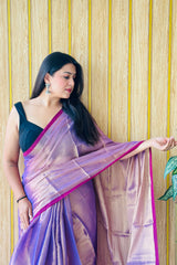 Purple Handloom Cotton Tissue Saree