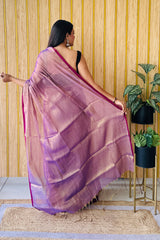 Purple Handloom Cotton Tissue Saree