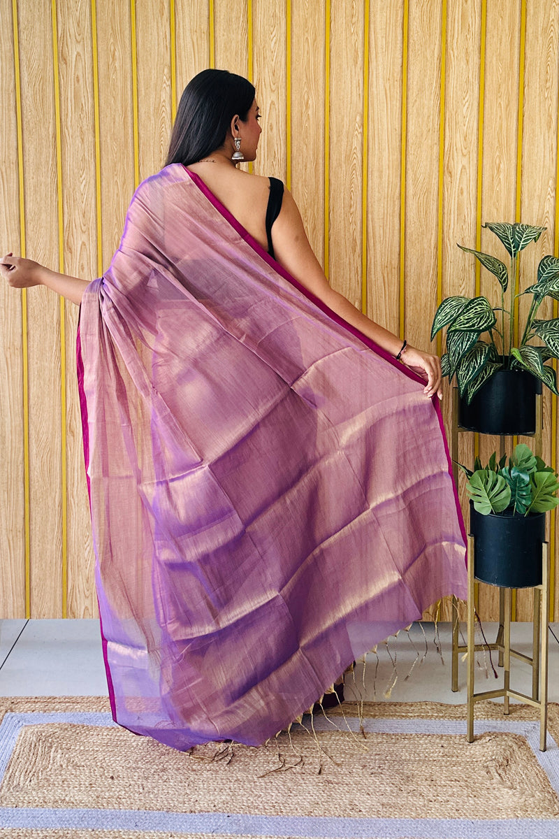 Purple Handloom Cotton Tissue Saree