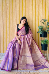 Purple Handloom Cotton Tissue Saree