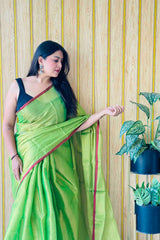 Parrot Green Handloom Cotton Tissue Saree