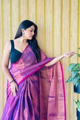 Plum Pink  Handloom Cotton Tissue Saree