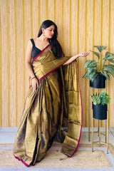 Maroon Copper Handloom Cotton Tissue Saree