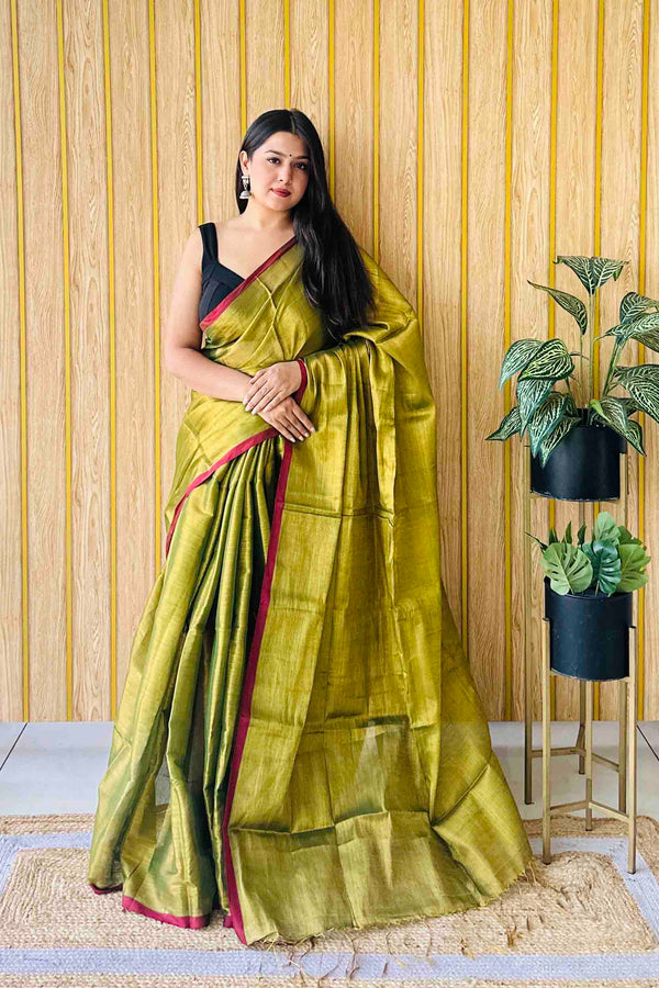 Lime Handloom Cotton Tissue Saree