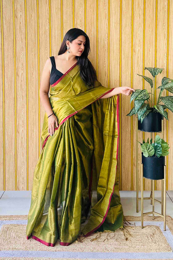 Lime Handloom Cotton Tissue Saree