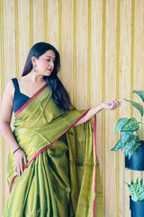 Lime Handloom Cotton Tissue Saree