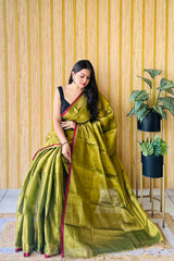 Lime Handloom Cotton Tissue Saree