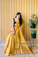 Goldenrod Handloom Cotton Tissue Saree