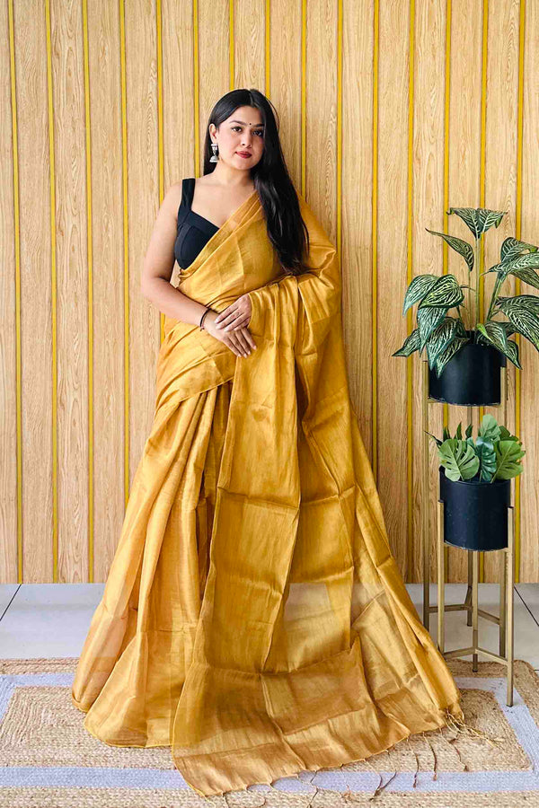 Goldenrod Handloom Cotton Tissue Saree