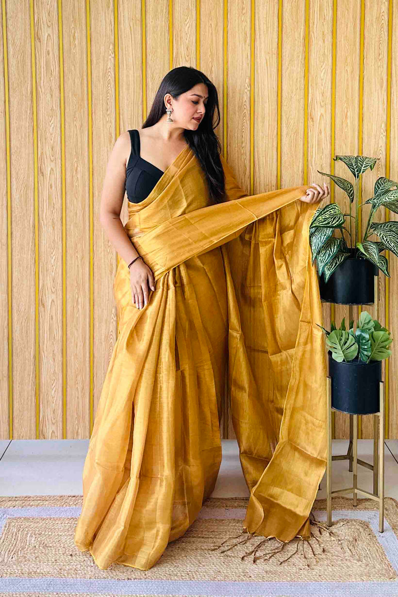 Goldenrod Handloom Cotton Tissue Saree