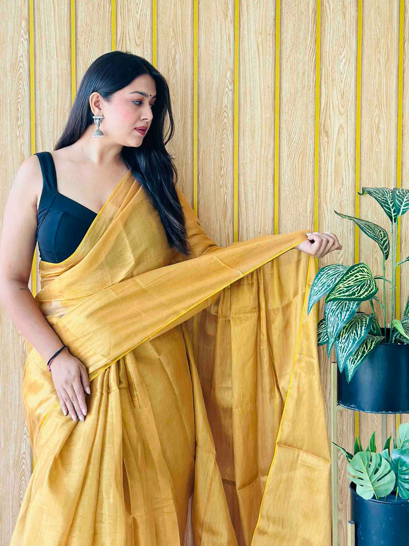 Goldenrod Handloom Cotton Tissue Saree