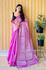 Violet Handloom Cotton Tissue Saree