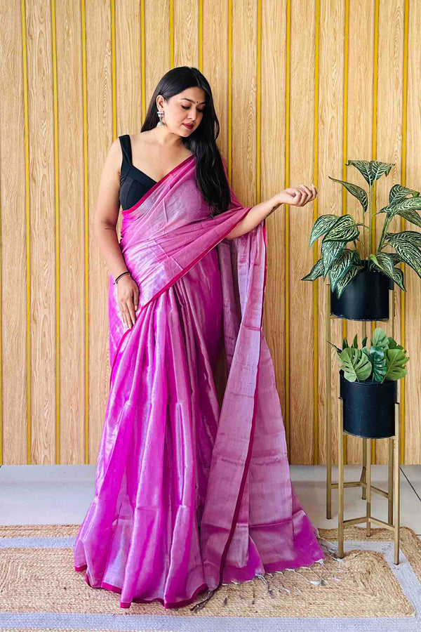 Violet Handloom Cotton Tissue Saree