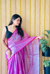 Violet Handloom Cotton Tissue Saree