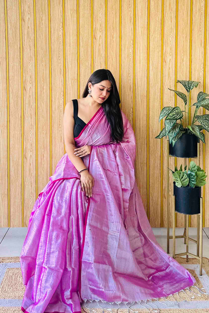 Violet Handloom Cotton Tissue Saree