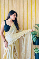 Cream Handloom Cotton Tissue Saree