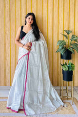 Silver Handloom Cotton Tissue Saree