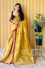 Gold Handloom Cotton Tissue Saree