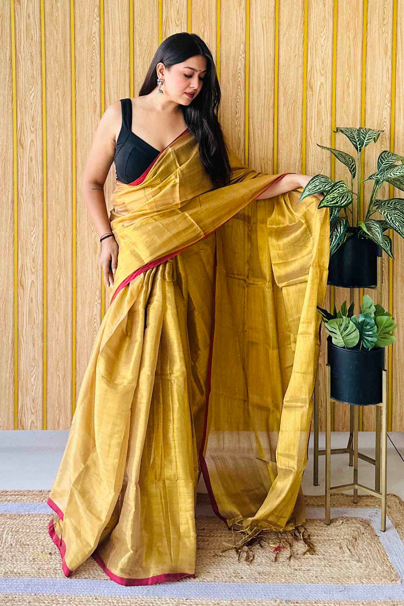 Gold Handloom Cotton Tissue Saree