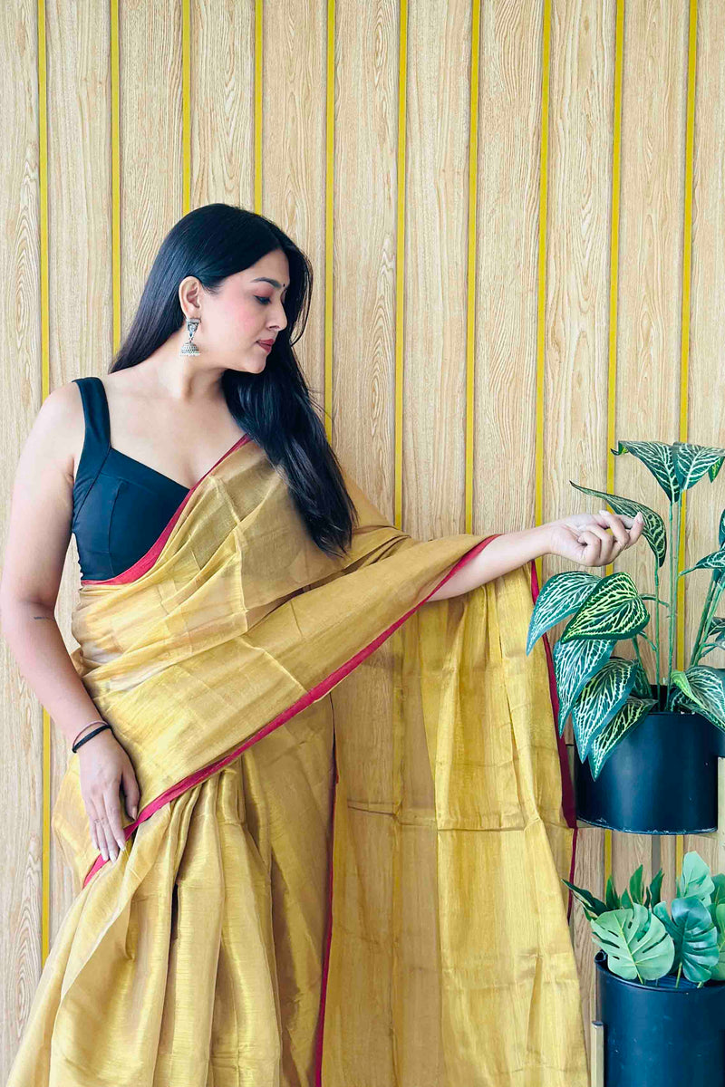 Gold Handloom Cotton Tissue Saree