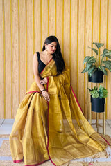 Gold Handloom Cotton Tissue Saree