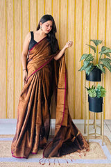 Copper Handloom Cotton Tissue Saree