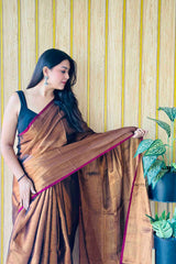 Copper Handloom Cotton Tissue Saree