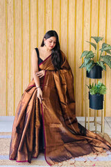 Copper Handloom Cotton Tissue Saree