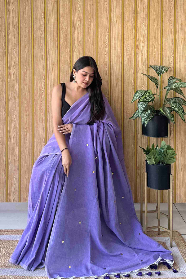 Purple Handloom Cotton Saree