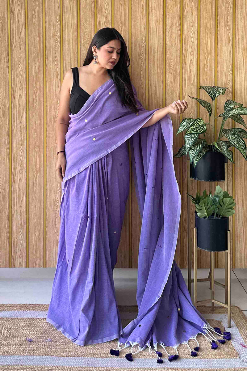 Purple Handloom Cotton Saree