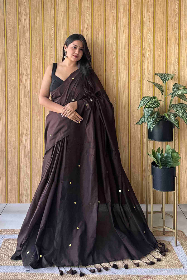 Brown Handloom Cotton Saree