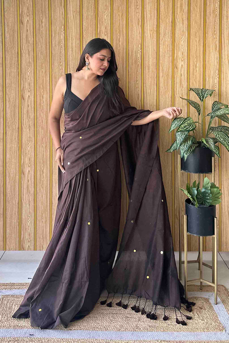 Brown Handloom Cotton Saree