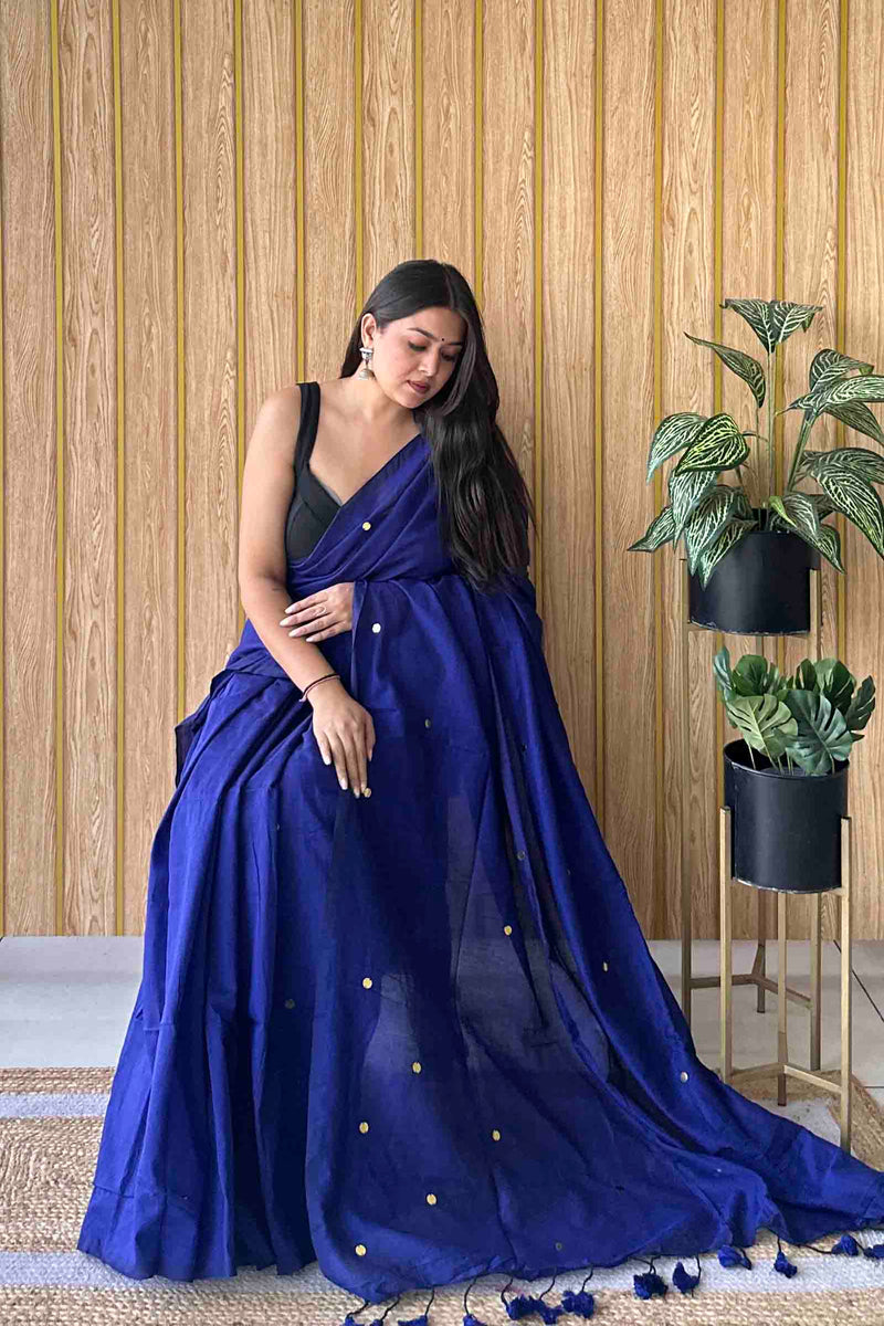 Royal Blue Handloom Cotton Saree