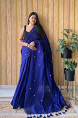 Royal Blue Handloom Cotton Saree