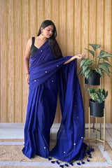 Royal Blue Handloom Cotton Saree