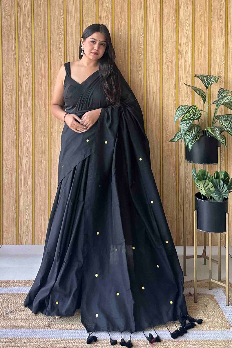 Black Handloom Cotton Saree