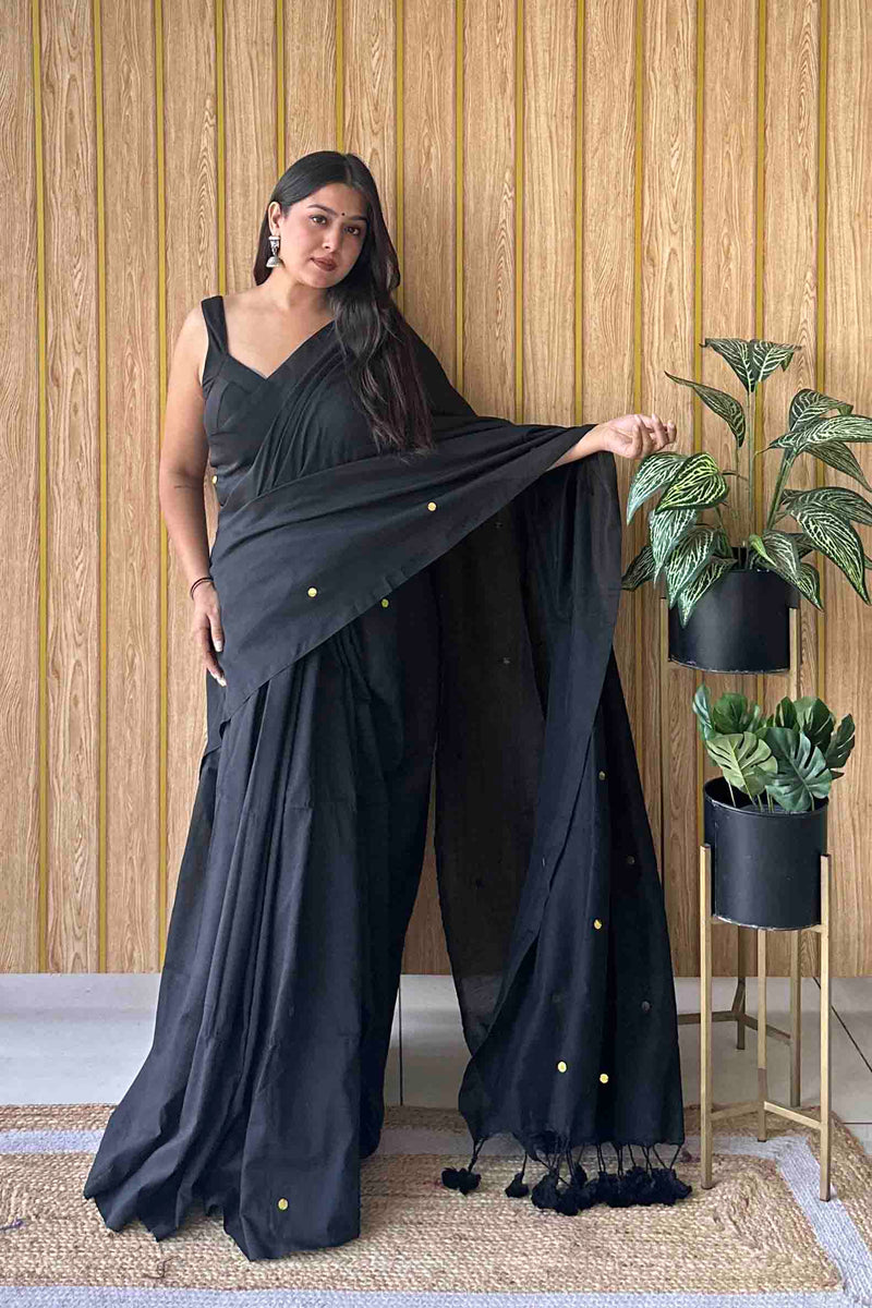 Black Handloom Cotton Saree