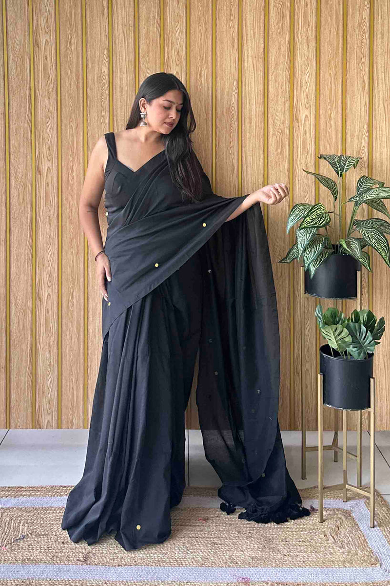 Black Handloom Cotton Saree