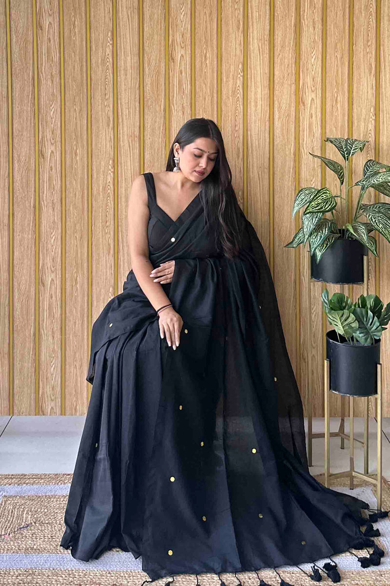 Black Handloom Cotton Saree