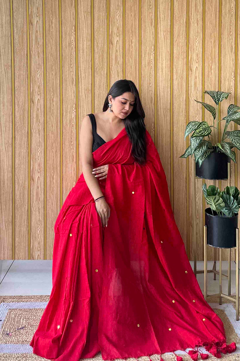 Red Handloom Cotton Saree